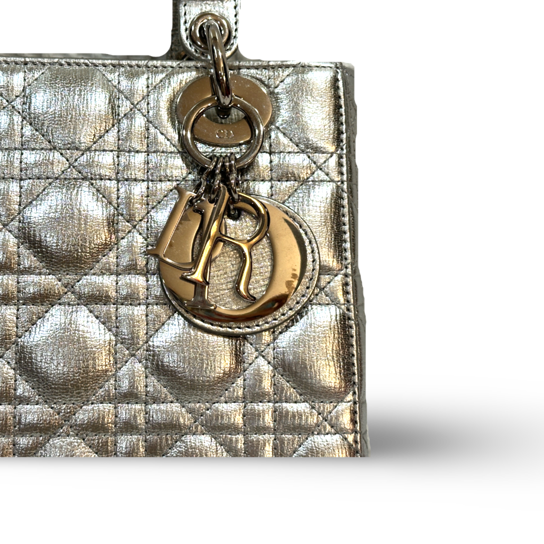 Dior Calfskin Cannage Small My ABCDior Lady Dior Bag Silver