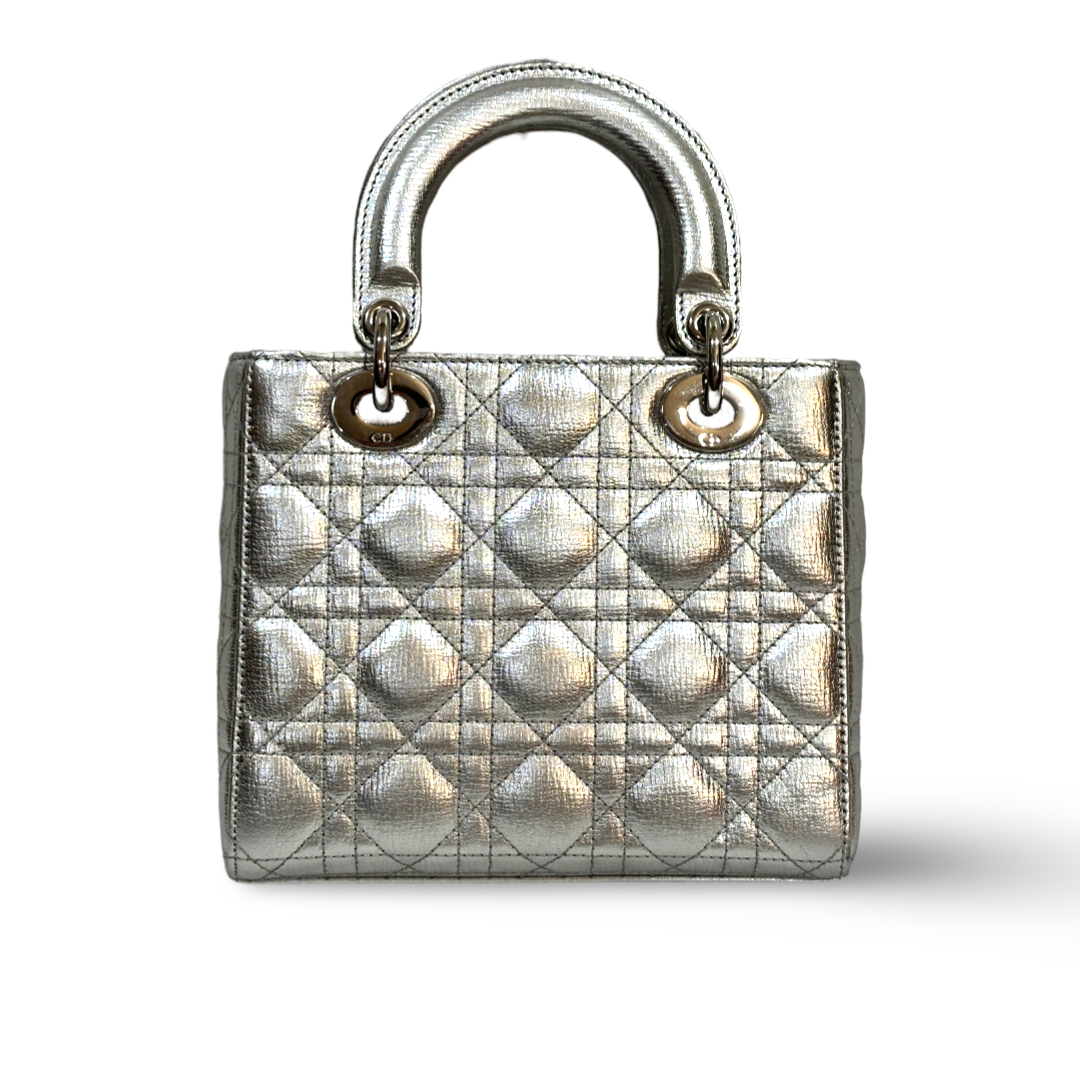 Dior Calfskin Cannage Small My ABCDior Lady Dior Bag Silver
