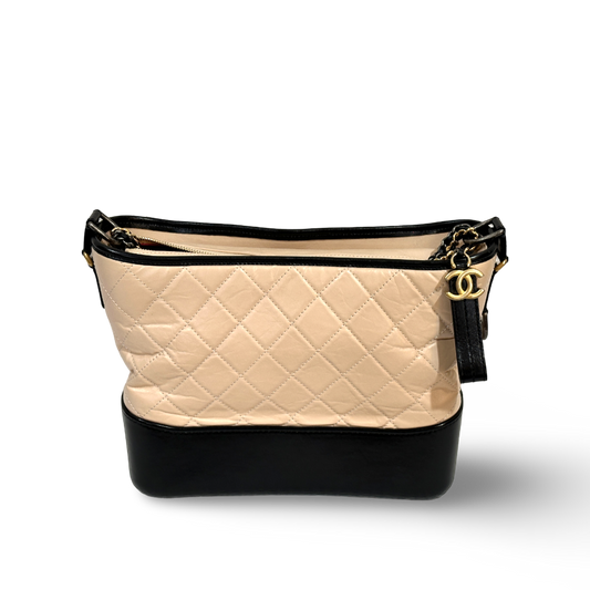 Chanel Calfskin Quilted Medium Gabrielle Hobo Bag Neutral Black