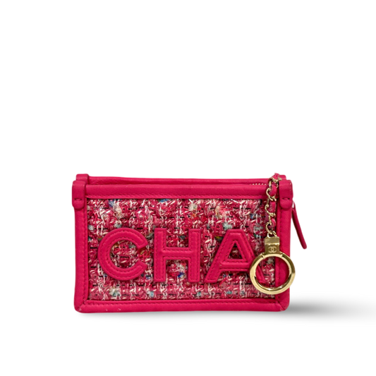Chanel PVC Tweed Keychain Pouch Barbie Pink
