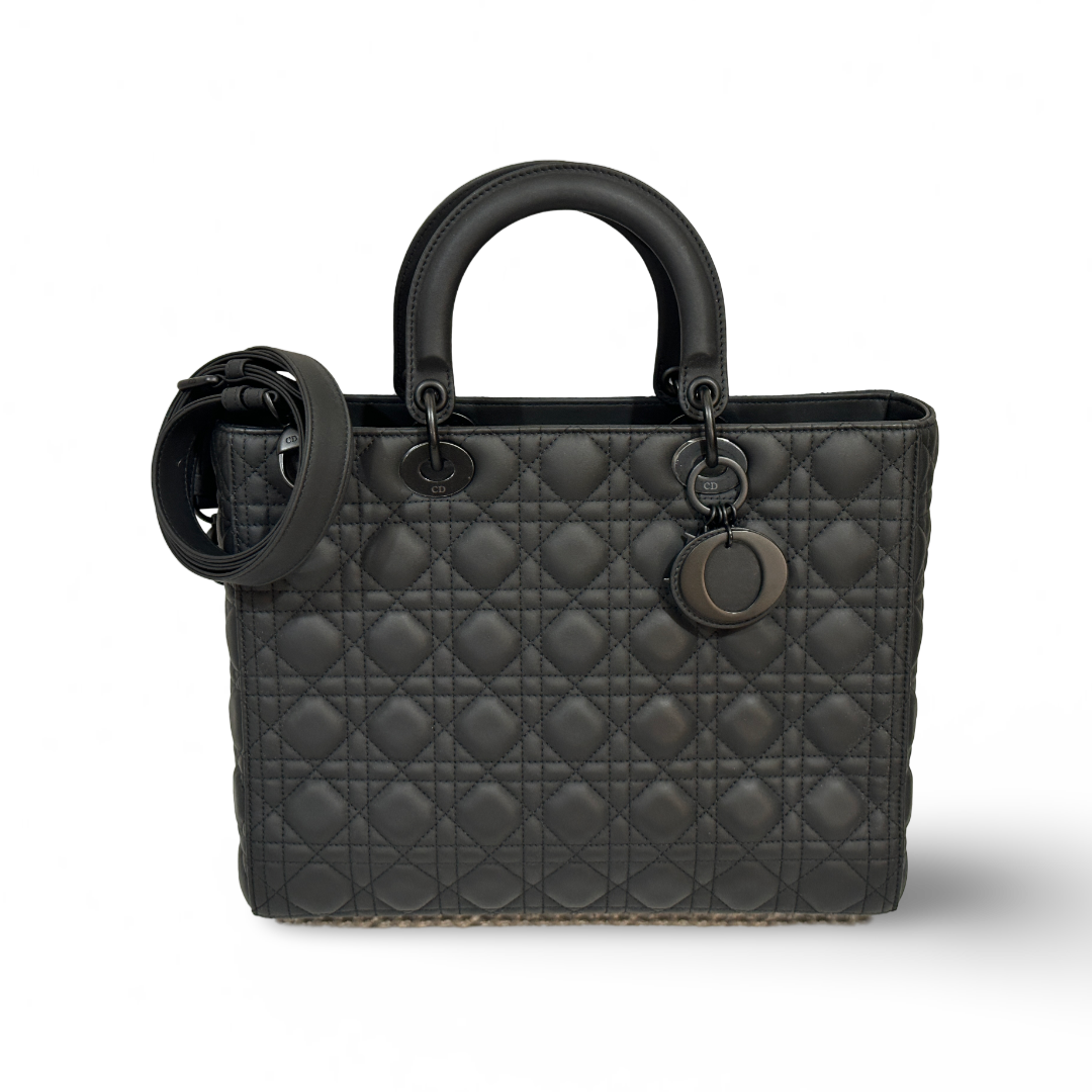 Dior Cannage Calfskin Large Lady All Black Bag Black