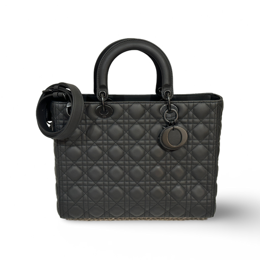 Dior Cannage Calfskin Large Lady All Black Bag Black