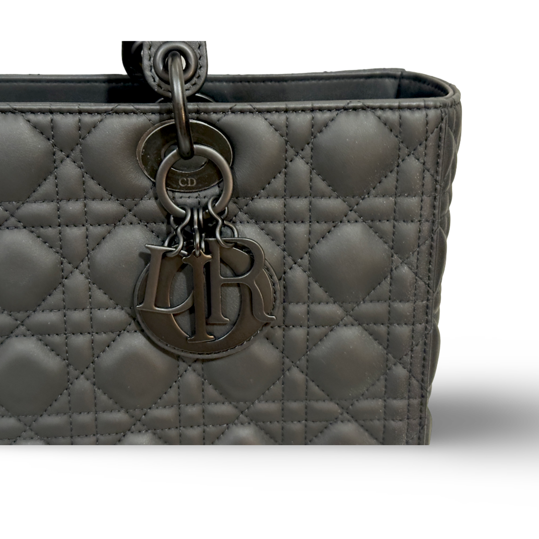 Dior Cannage Calfskin Large Lady All Black Bag Black