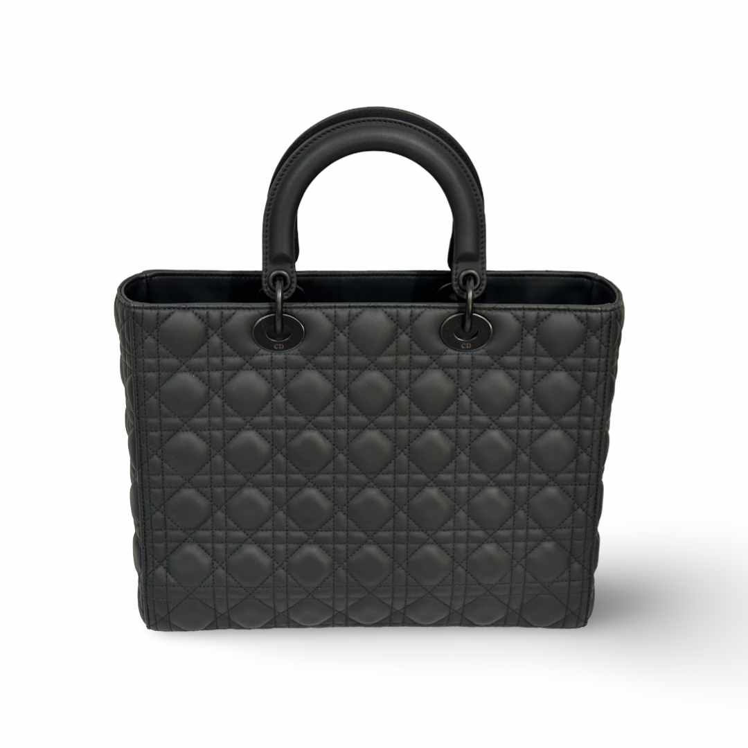 Dior Cannage Calfskin Large Lady All Black Bag Black