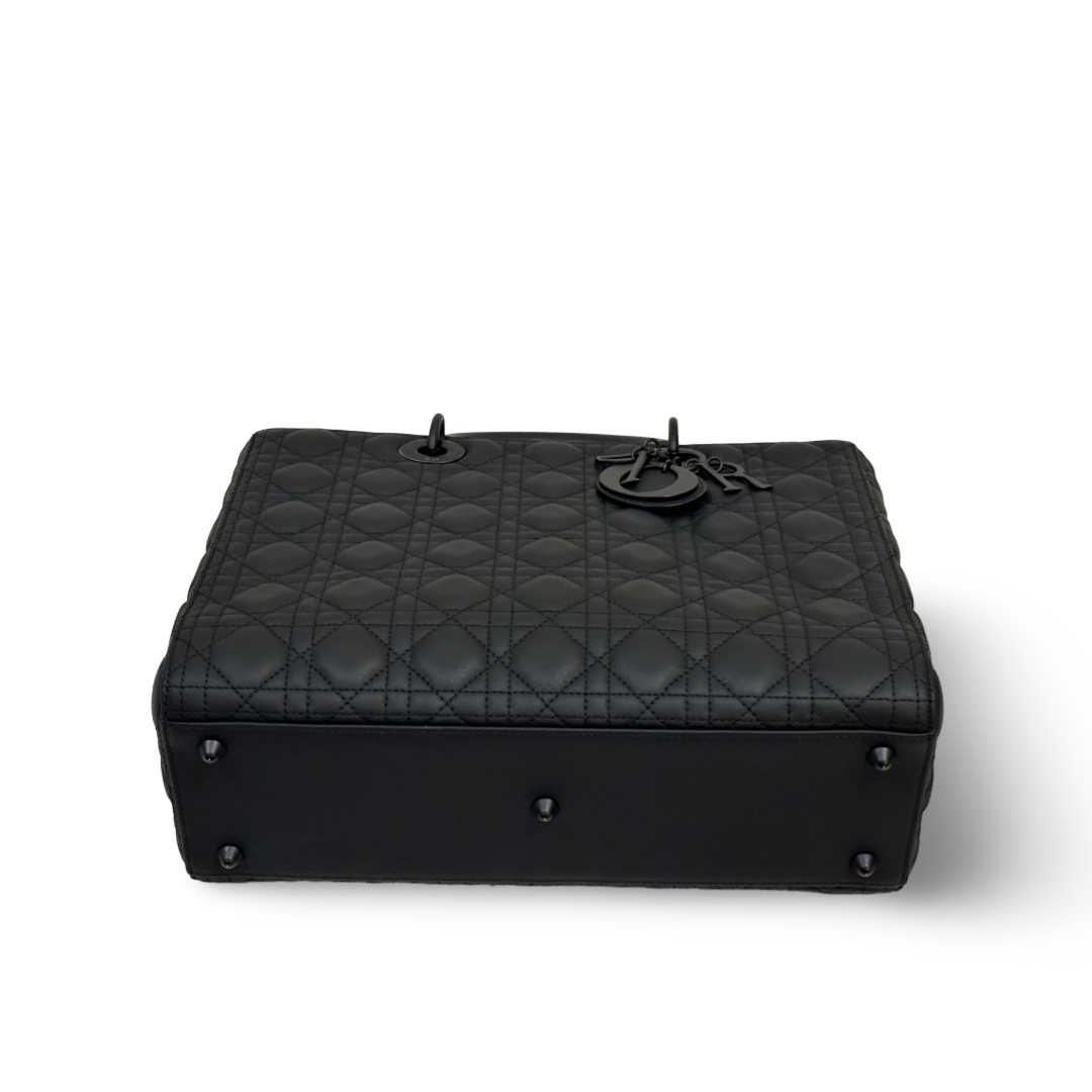 Dior Cannage Calfskin Large Lady All Black Bag Black