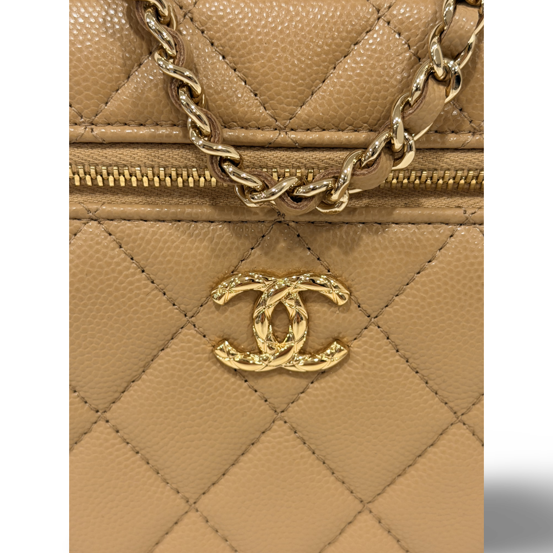 Chanel Quilted Caviar 26C Slim Vanity Bag - GHW/ Beige