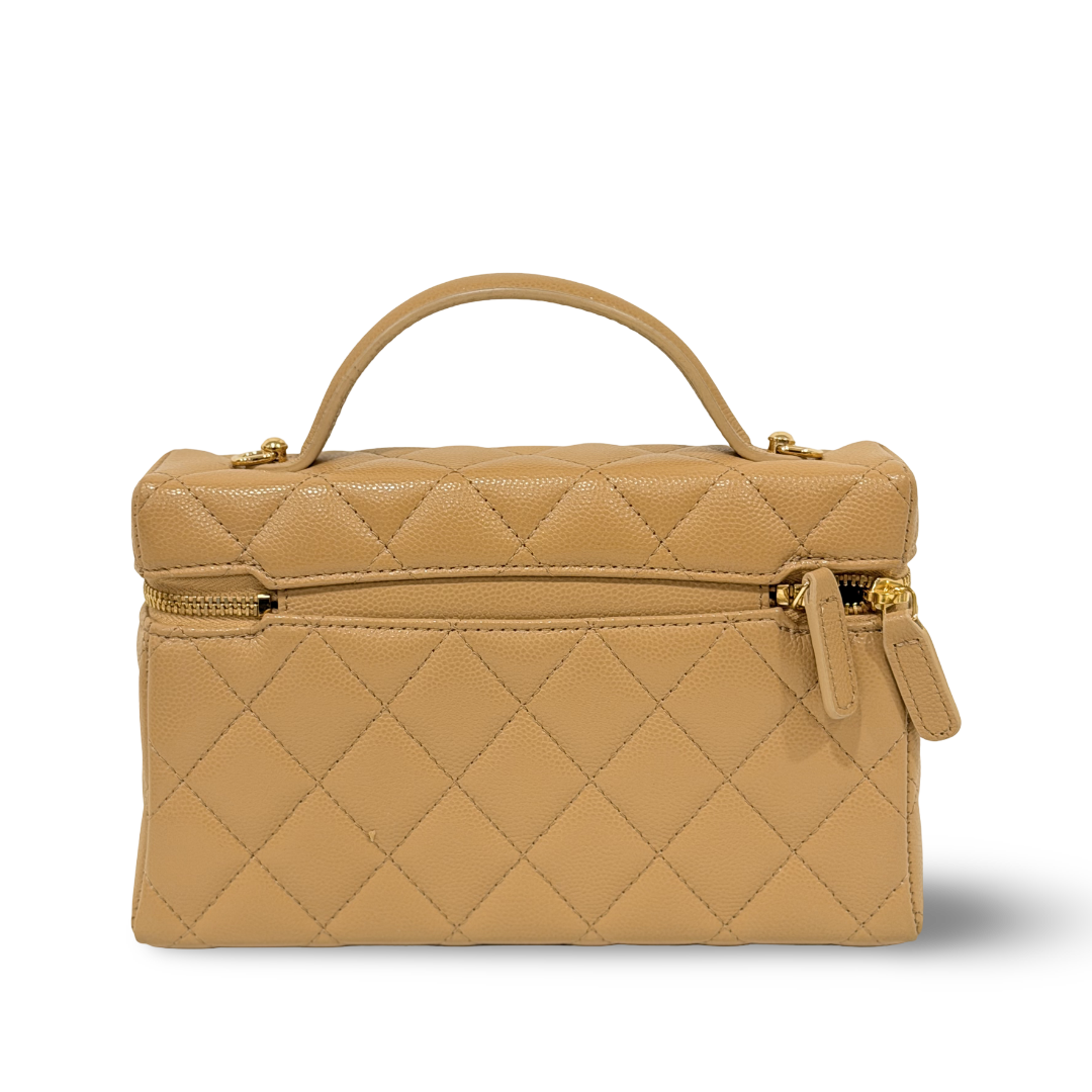 Chanel Quilted Caviar 26C Slim Vanity Bag - GHW/ Beige
