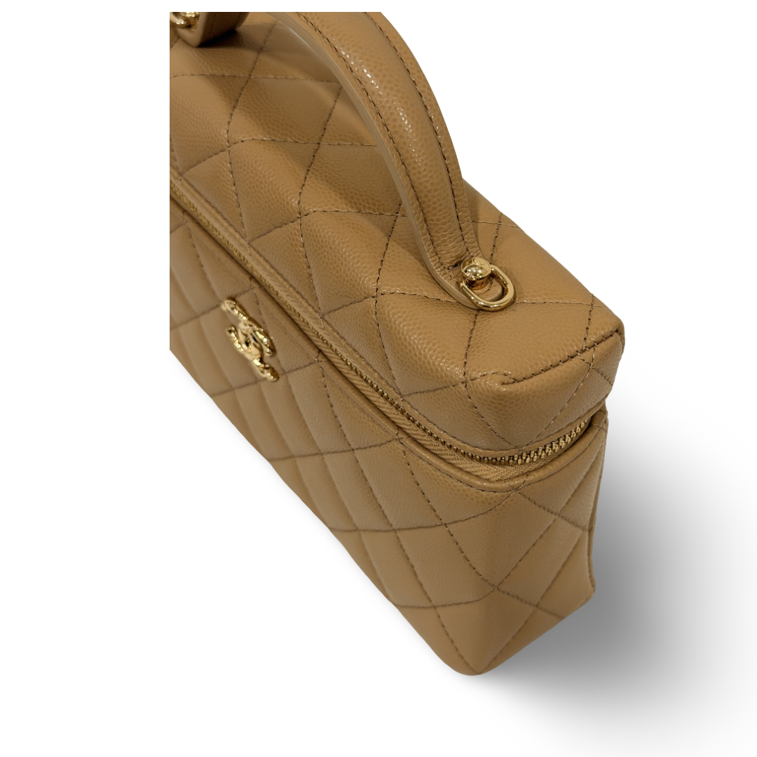Chanel Quilted Caviar 26C Slim Vanity Bag - GHW/ Beige