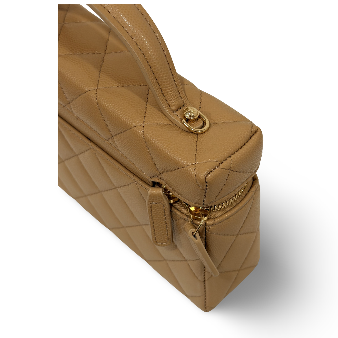 Chanel Quilted Caviar 26C Slim Vanity Bag - GHW/ Beige