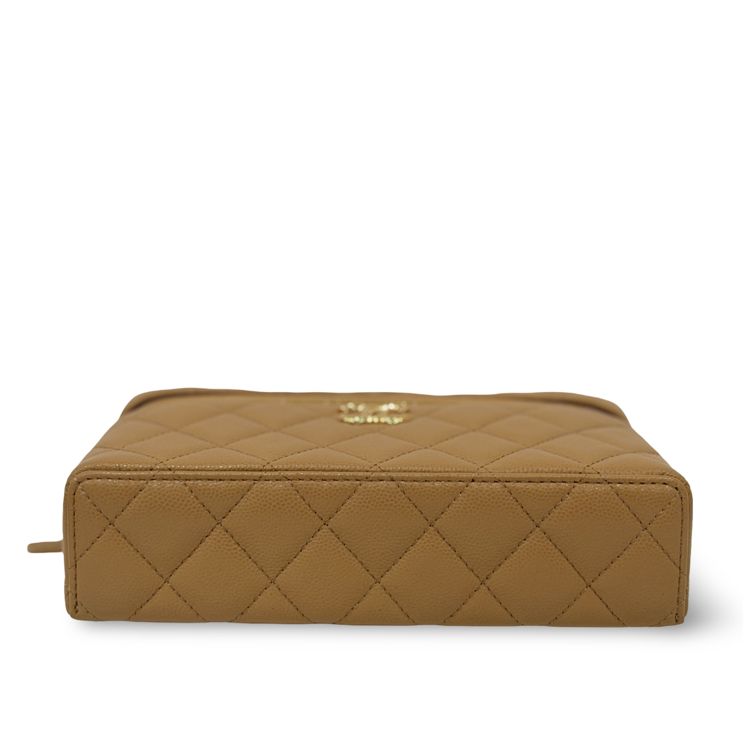 Chanel Quilted Caviar 26C Slim Vanity Bag - GHW/ Beige