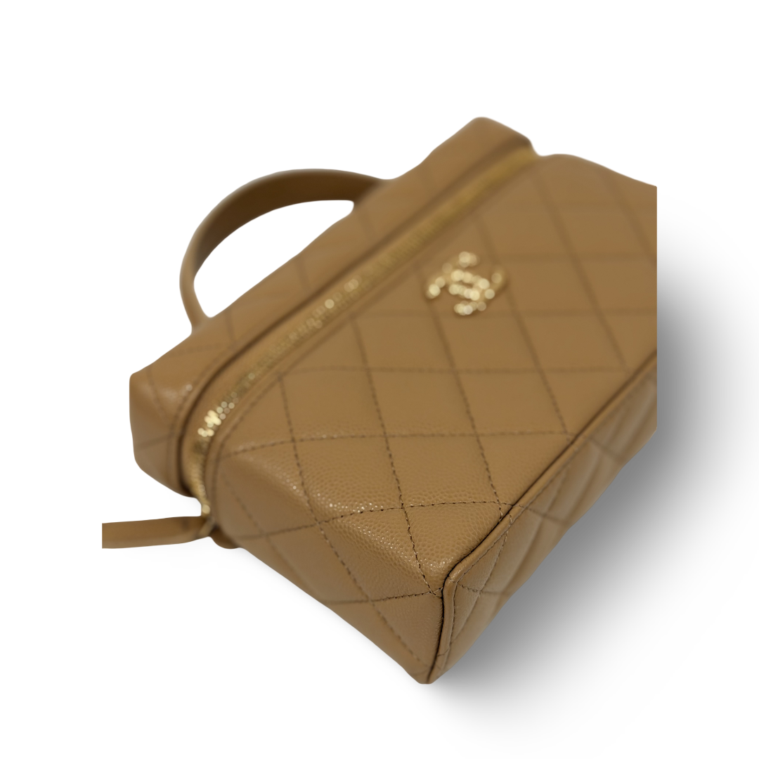Chanel Quilted Caviar 26C Slim Vanity Bag - GHW/ Beige