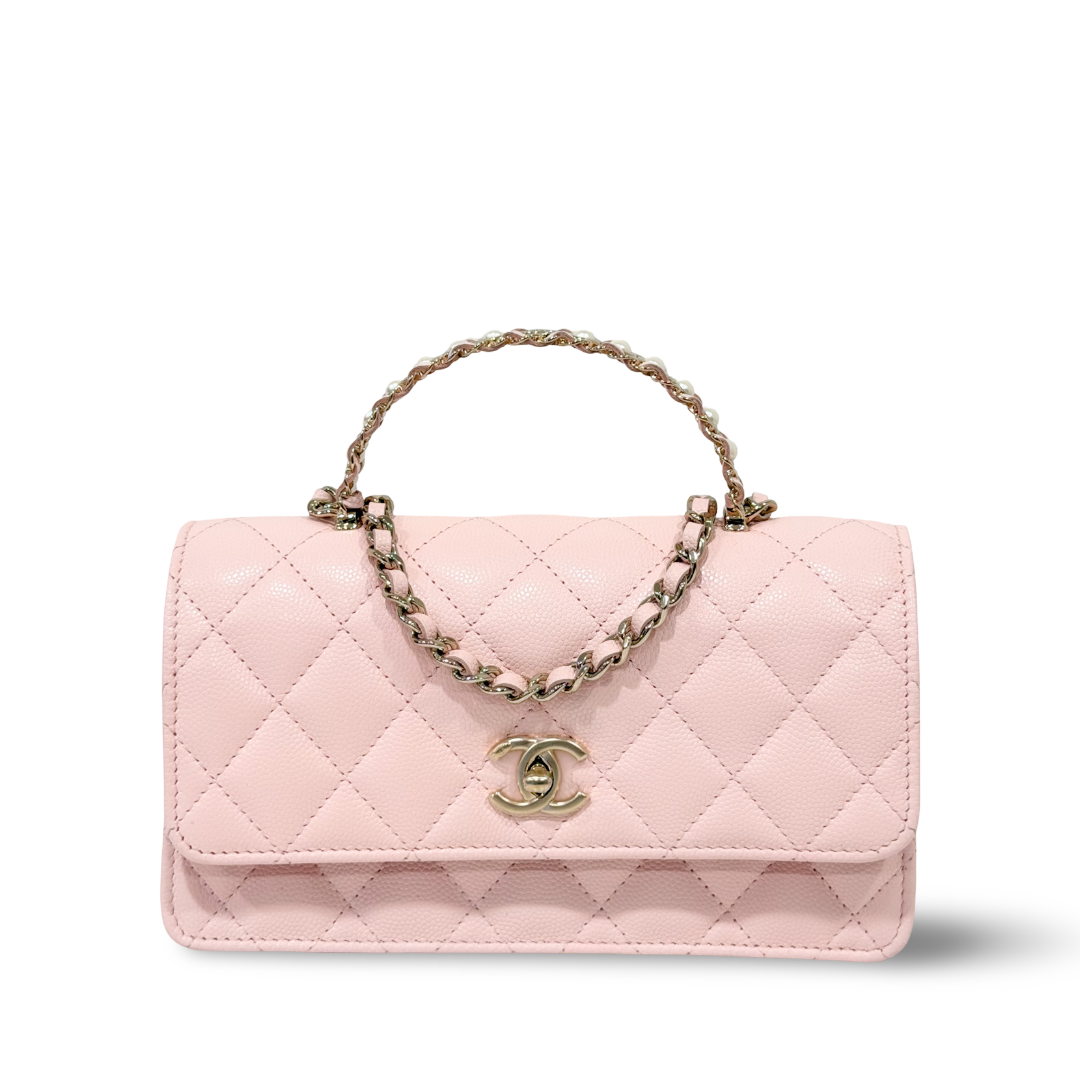 Chanel 26C Quilted Caviar Top Handle WOC - GHW/ Light Pink
