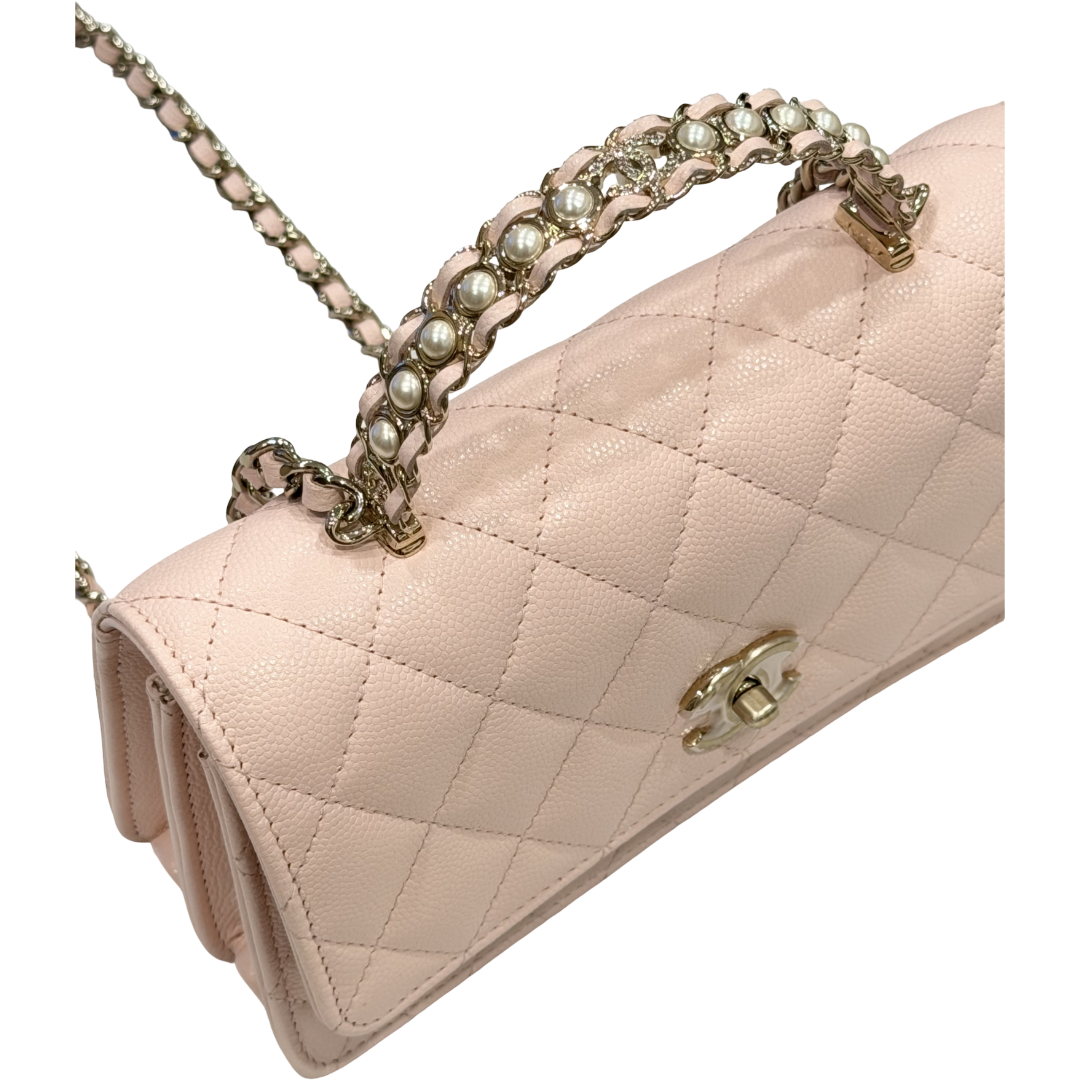 Chanel 26C Quilted Caviar Top Handle WOC - GHW/ Light Pink