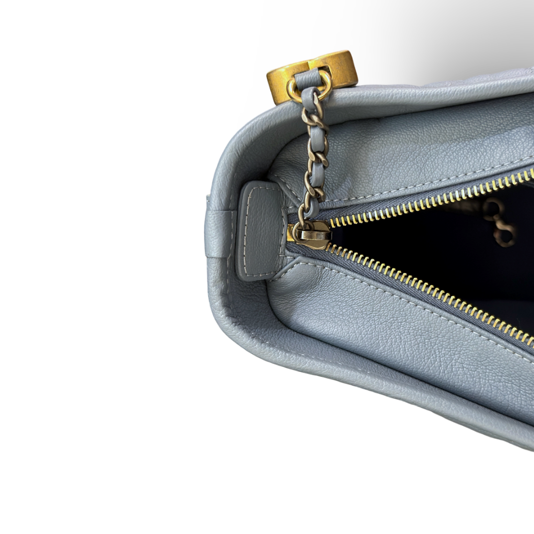 Chanel Patent Goatskin Quilted Medium Gabrielle Hobo Blue Bag