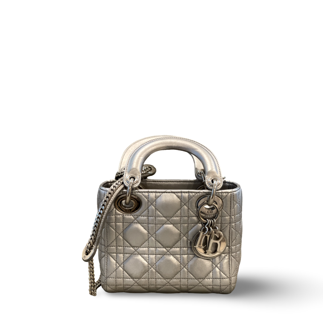 Dior Cannage Calfskin Mini Lady Grey Bag