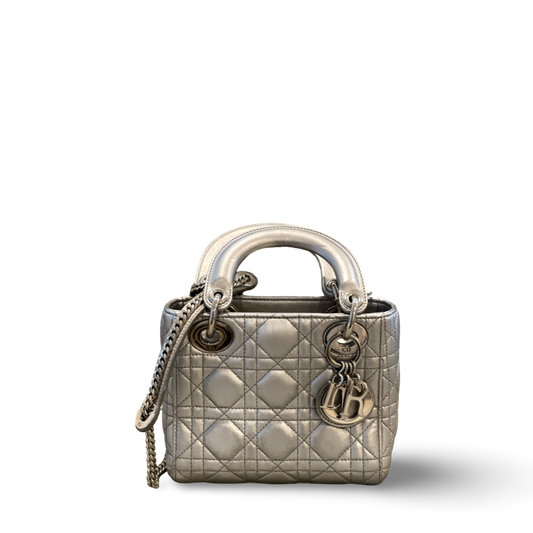 Dior Cannage Calfskin Mini Lady Grey Bag