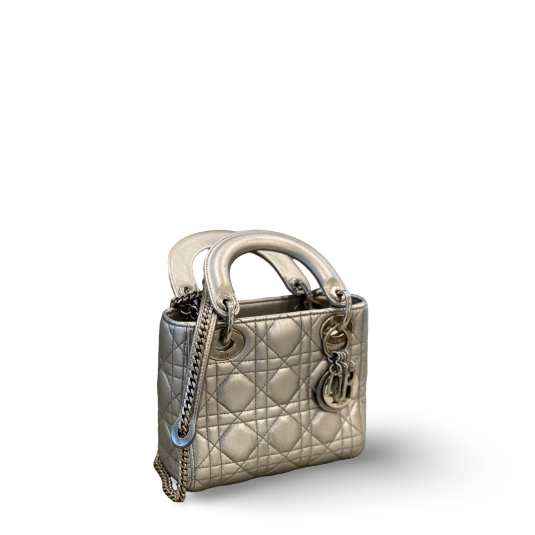 Dior Cannage Calfskin Mini Lady Grey Bag