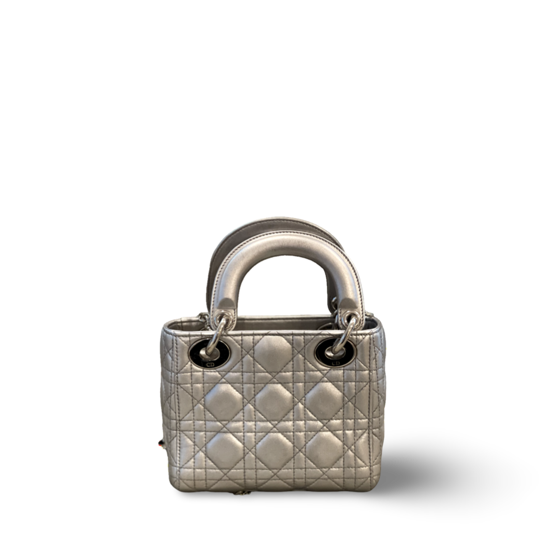 Dior Cannage Calfskin Mini Lady Grey Bag