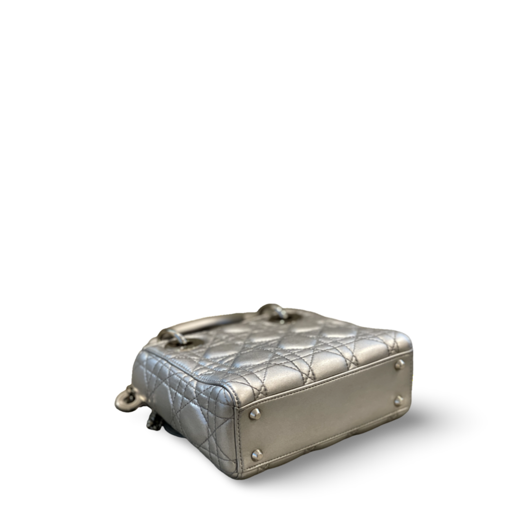 Dior Cannage Calfskin Mini Lady Grey Bag