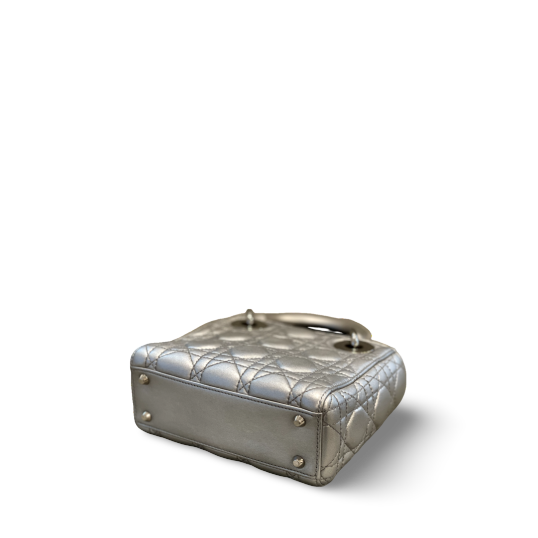 Dior Cannage Calfskin Mini Lady Grey Bag