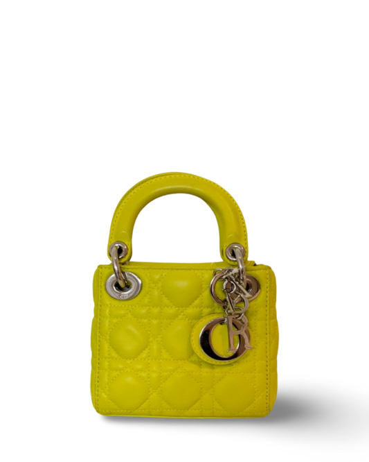 Dior Cannage Lambskin Micro Lady Lemon Yellow Bag