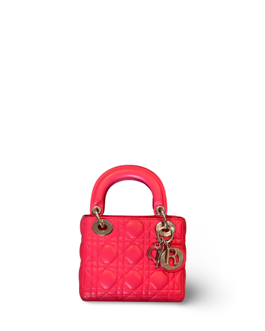 Dior Cannage Lambskin Mini Lady Peach Pink Bag