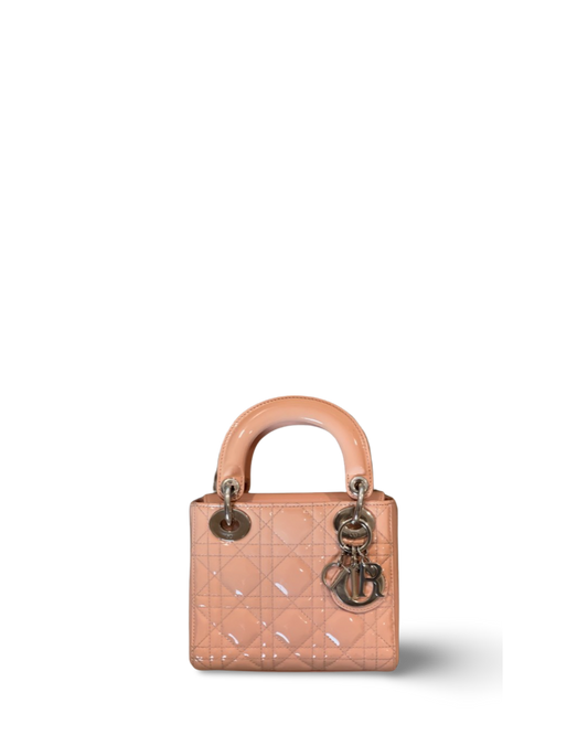 Dior Cannage Patent Micro Lady Naturel Bag