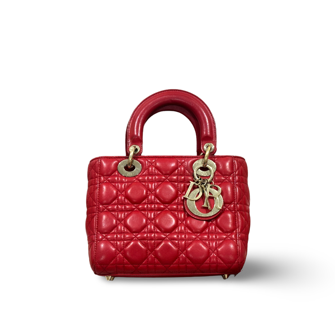 Dior Lambskin Cannage Small My ABCDior Lady Dior Bag Red