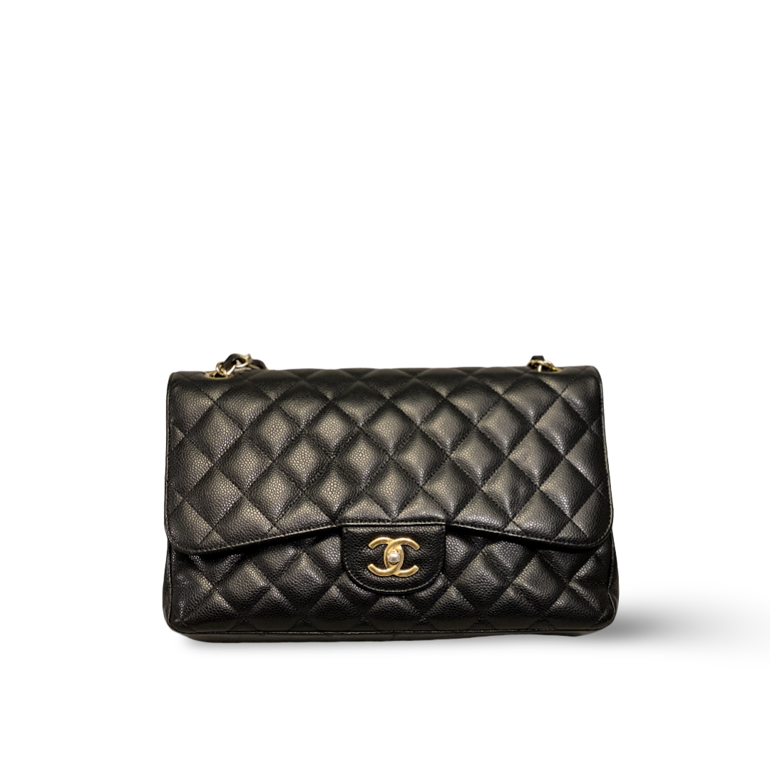 Chanel Classic Caviar Quilted Jumbo Black Single Flap