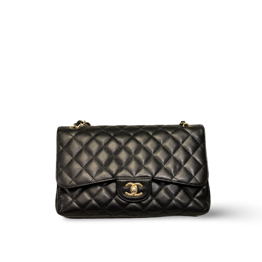 Chanel Classic Caviar Quilted Jumbo Black Double Flap