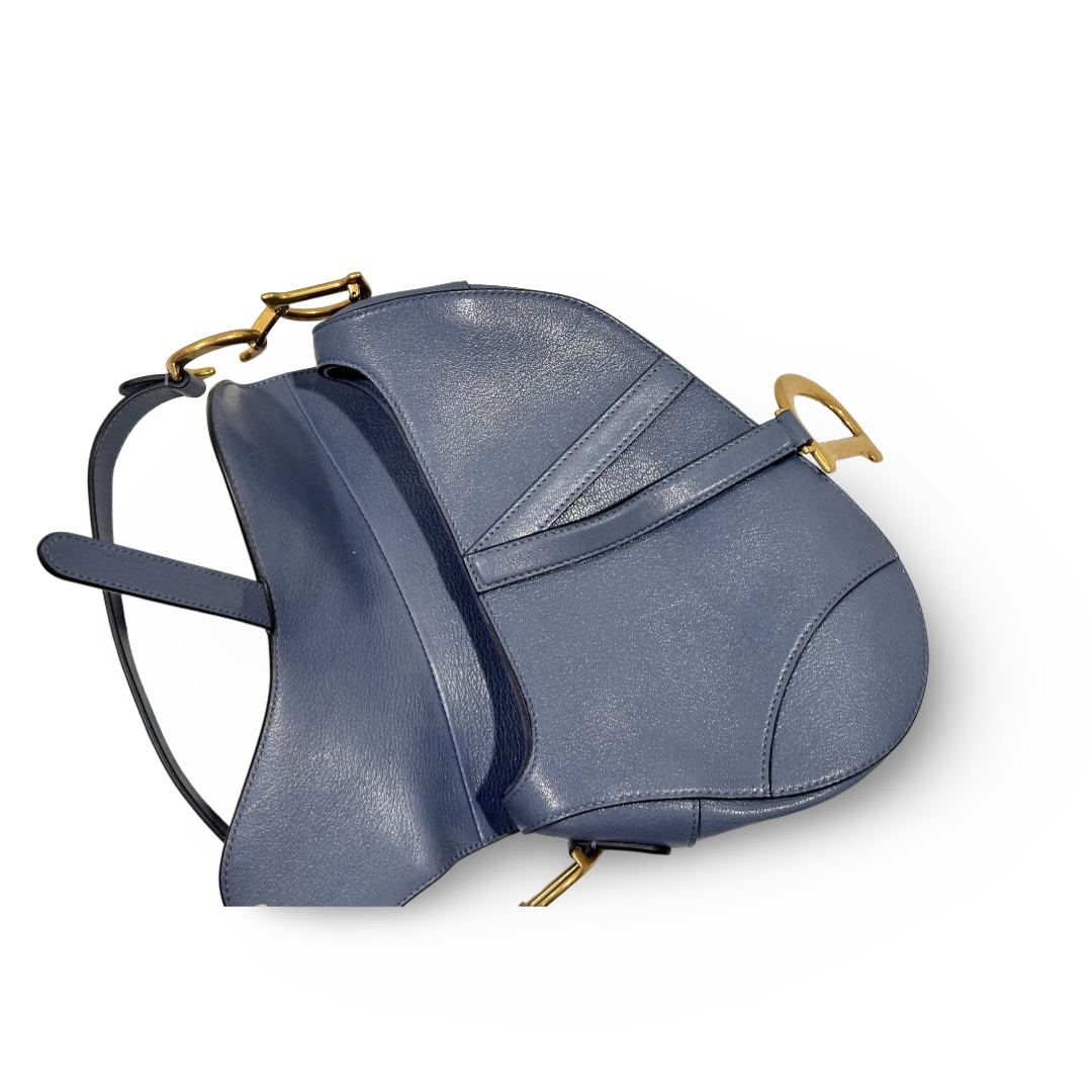Dior Goatskin Medium Saddle Peacock Blue Bag