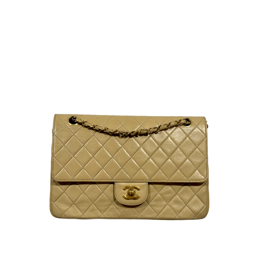 Chanel Classic Vintage Lambskin Quilted Medium Netural Double Flap