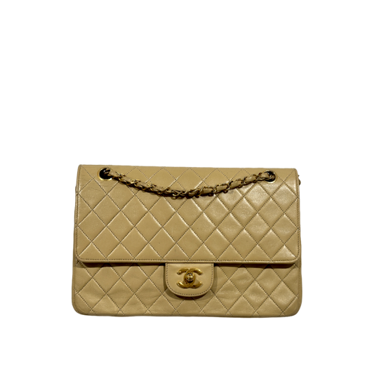 Chanel Classic Vintage Lambskin Quilted Medium Netural Double Flap