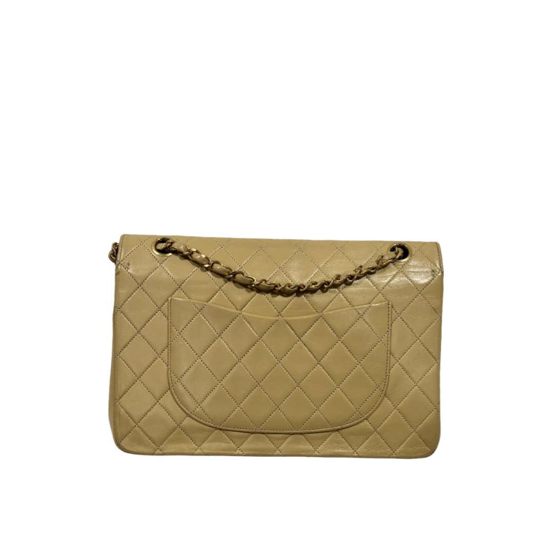 Chanel Classic Vintage Lambskin Quilted Medium Netural Double Flap