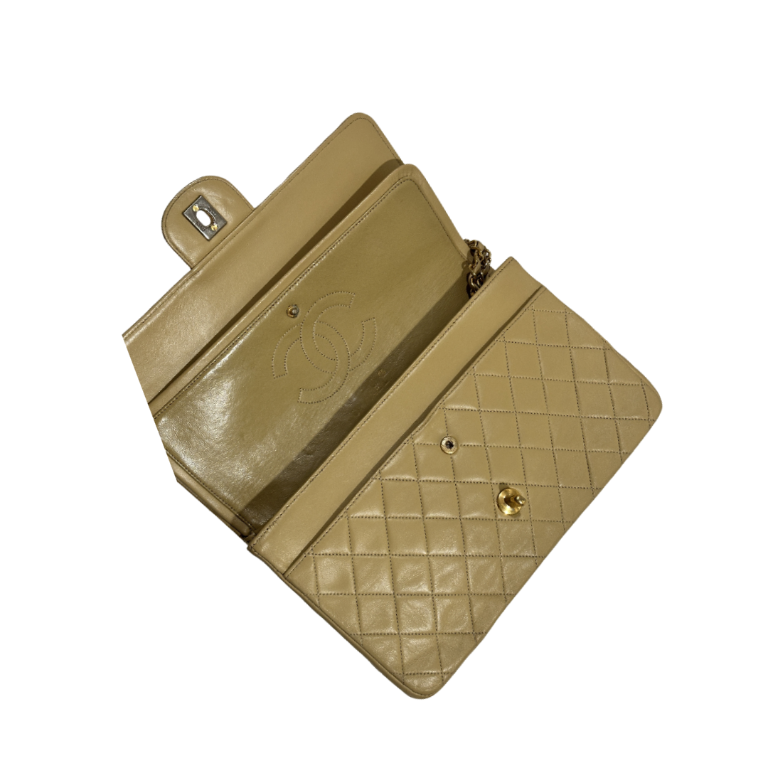 Chanel Classic Vintage Lambskin Quilted Medium Netural Double Flap