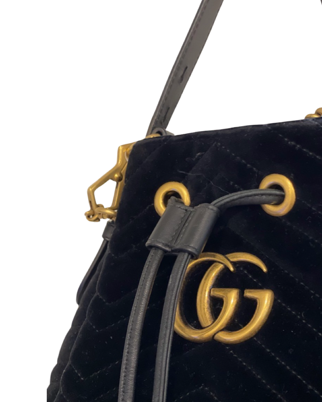 Gucci Marmont Matelasse Velvet Medium Bucket