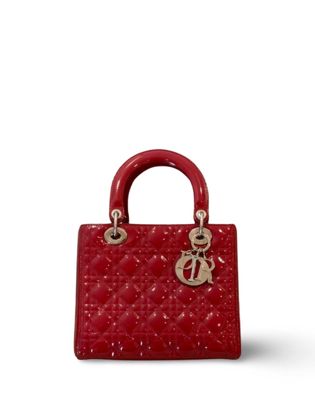 Dior Cannage Patent Medium Lady Red Bag