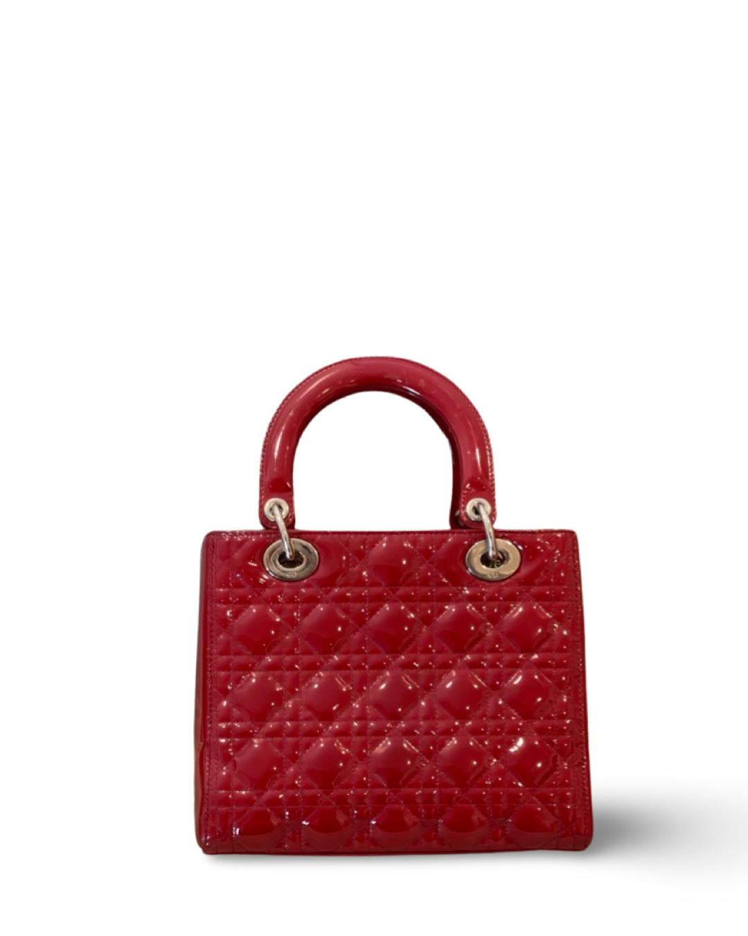 Dior Cannage Patent Medium Lady Red Bag