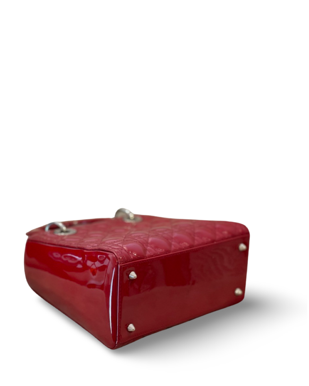 Dior Cannage Patent Medium Lady Red Bag