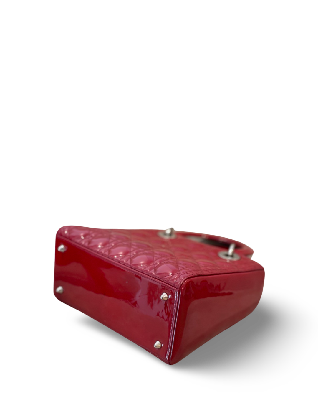Dior Cannage Patent Medium Lady Red Bag