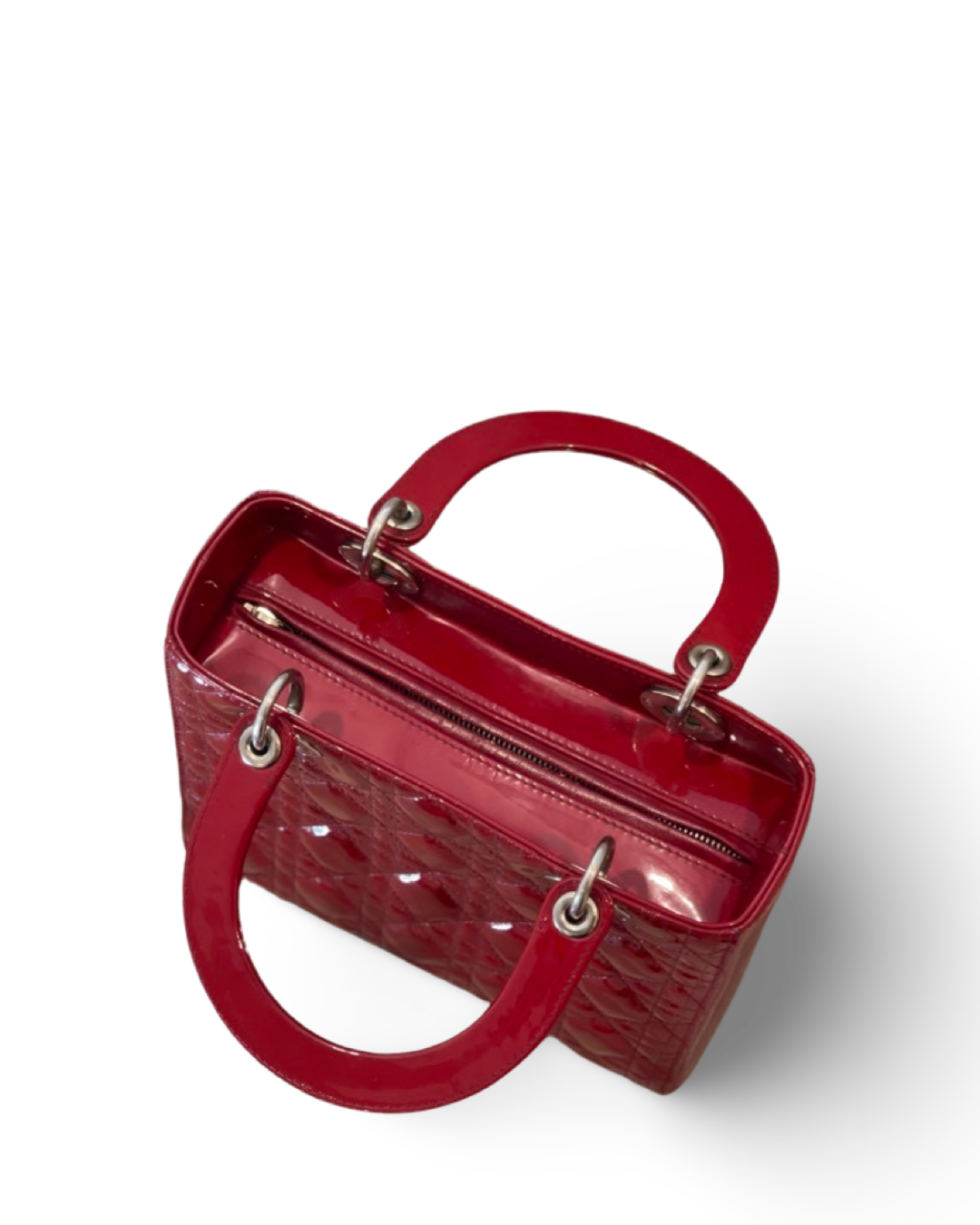 Dior Cannage Patent Medium Lady Red Bag