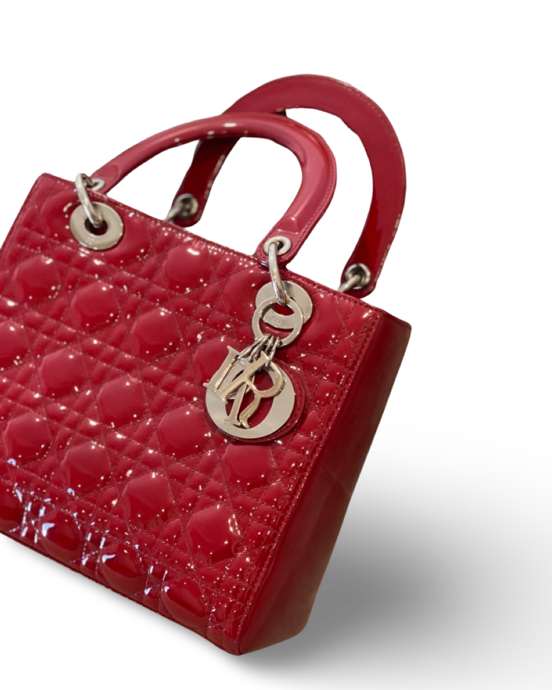 Dior Cannage Patent Medium Lady Red Bag