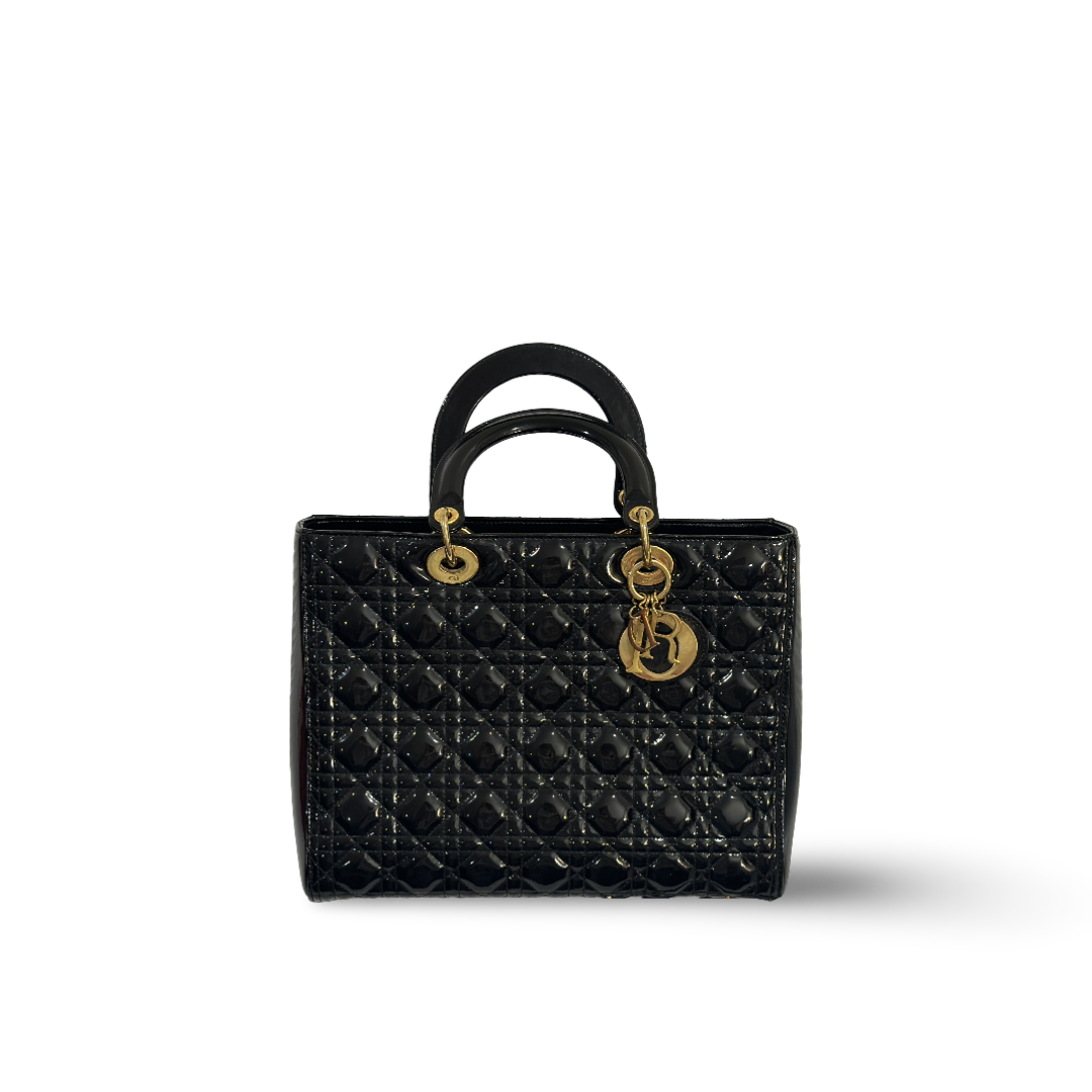 Dior Cannage Patent Large Lady Black Bag