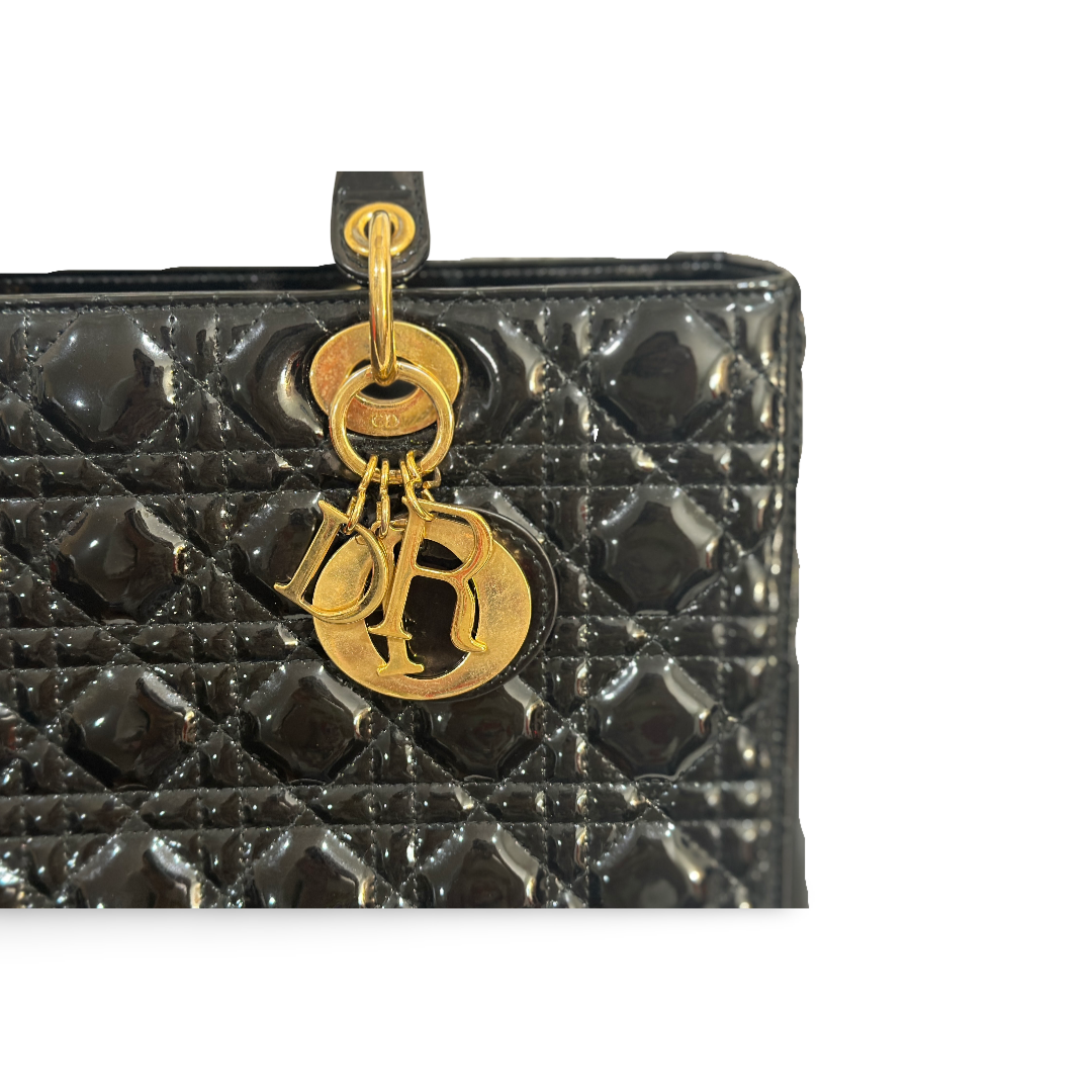 Dior Cannage Patent Large Lady Black Bag