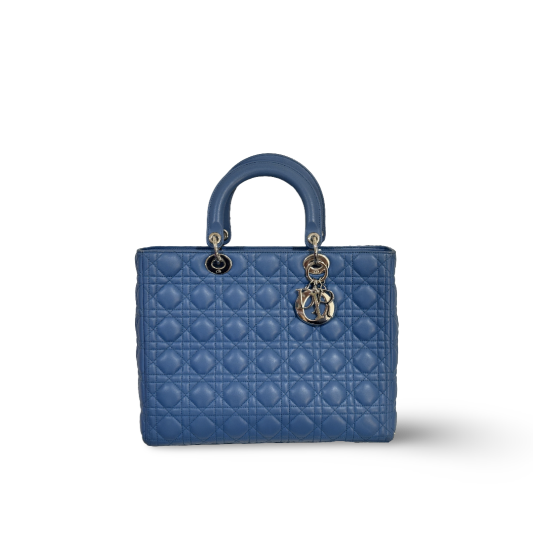 Dior Cannage Lambskin Large Lady Blue Sky Bag