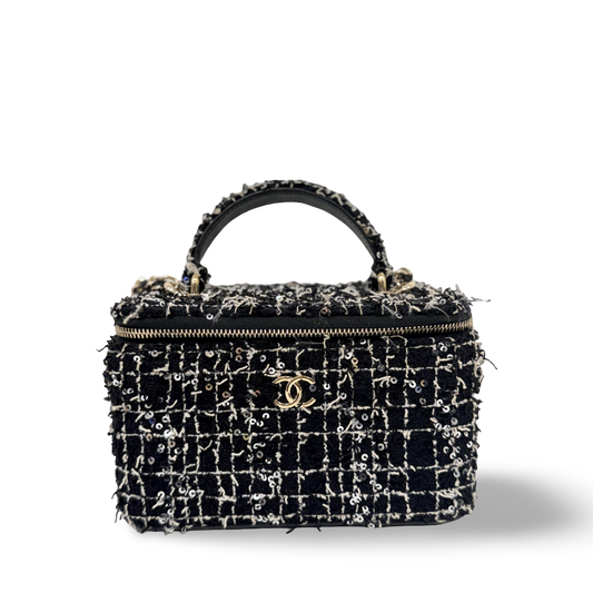 Quitled Tweed Medium Vanity Box - SHW/ Black/ White