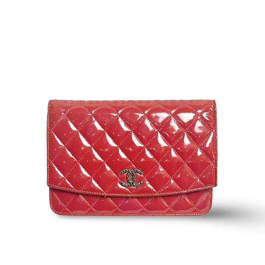 Chanel Patent Quilted Brilliant Wallet On Chain WOC Pink