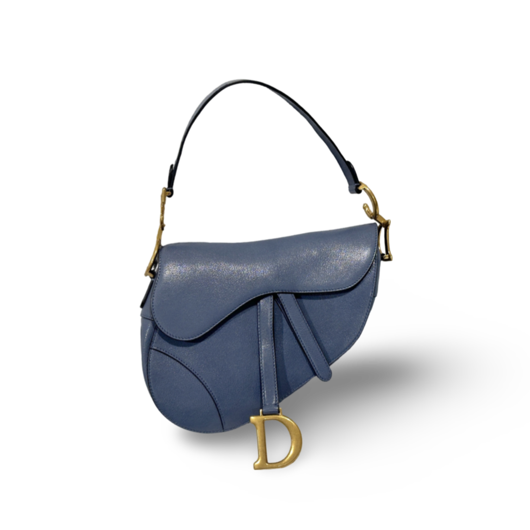 Dior Goatskin Medium Saddle Peacock Blue Bag