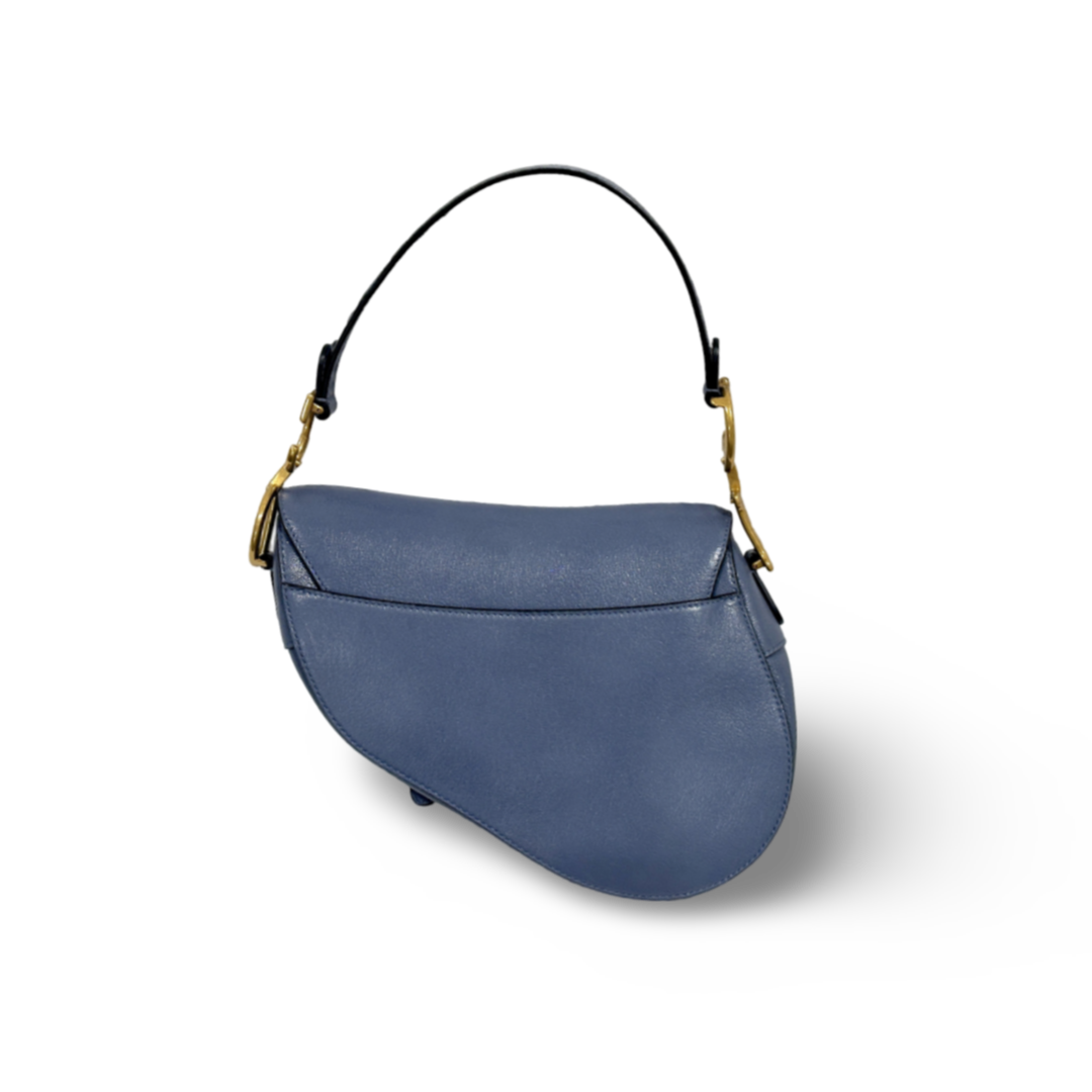 Dior Goatskin Medium Saddle Peacock Blue Bag