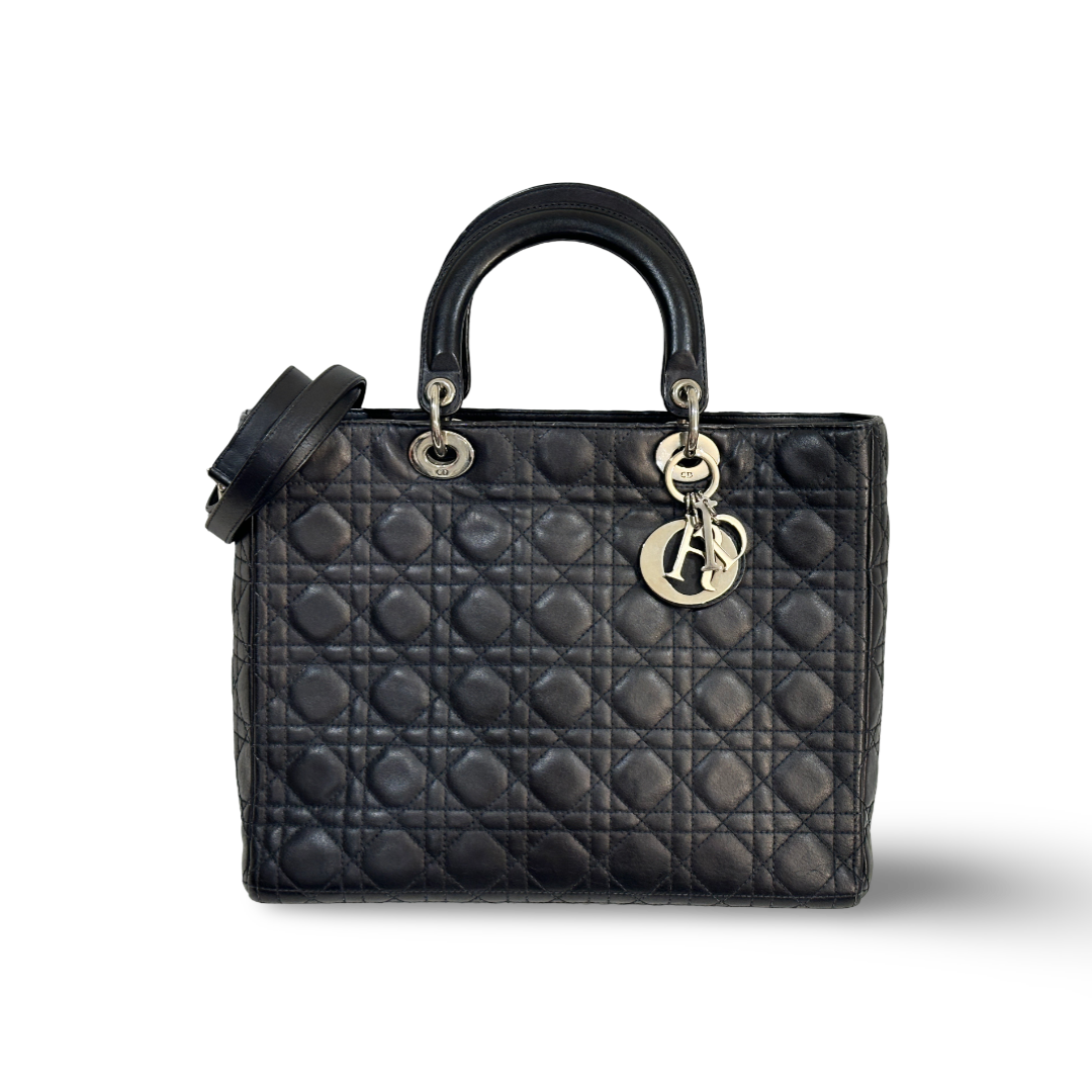 Dior Cannage Lambskin Large Lady Bag - Black